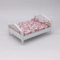 Wooden Miniature 1/12 Dollhouse Double Bed Floral Sheet House Furniture Kids Toy. 