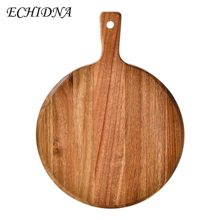 Large Cutting Board Multipurpose Wooden Pizza Pan with Long Handle Round Cutting Board for Vegetables Cake Bread Steak Kitchen Serving Tray Platter Wood Cutting Board
