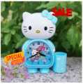 Hello Kitty alarm clock super alarm clock cute mini bedside cartoon for primary school students with pen holder beautiful pink color and blue color analog alarm clock with cute pen holder. 