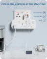 LENCENT Surge Protected 3 Way Plug Extension with PD 20W USB-C & 2 USB-A QC 3.0, Multi Plug Adaptor UK with Individual Switches, Plug Extender Wall Socket for Surge Protection 13A 3250W Surge Protector. 