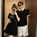 You Wear My Dress Summer Couple Wear One Dress One Dress ins Pure Desire Style French Style polo Collar T Shirt Puff Sleeve Dress. 