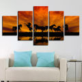 5 Panels Modern Unframed Evening Grassland Horses Animal Canvas Paintings on Canvas Wall Art For Home Decorations Wall Decor. 