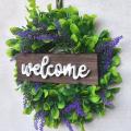 Welcome Sign with Lavender Wreath 13in Artificial Eucalyptus Wreath Greenery. 