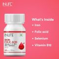 INLIFE Chelated Iron Folic Acid Supplement with Vitamin C, E, B12, Zinc & Selenium for Men Women - 60 Tablets (Pack of 1, 60)(FROM INDIA)NUSS. 
