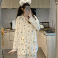 Pajamas Female Korean Sweet And Cute Net Red Long-Sleeved Cardigan Girl Casual Trousers Home Clothing Suit Womens Pajamas. 