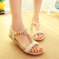 Internet Celebrity Classic Beach Sandals2023Summer Korean Style Rhinestone Elastic Flat Sandals Student Shoes Maternity Shoes Large Size Shoes. 