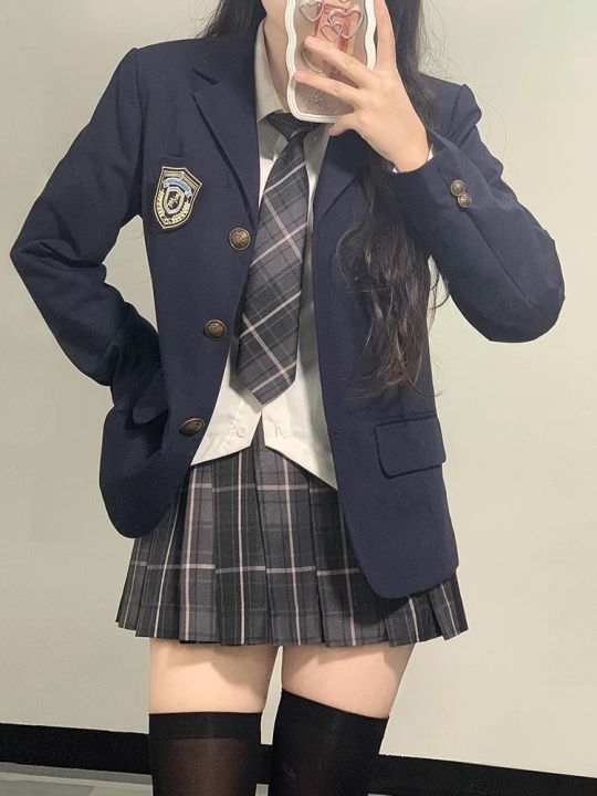 jk Uniform Suit Genuine Suit Jacket Women's College Style Cute Plaid Skirt Full Suit Spring and Autumn Three-Piece Women's Clothing