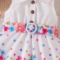 Dress For Kids 3-36 Months Korean Style Sleeveless Cute Button Summer Floral Princess Formal Dresses Ootd For Newborn Baby Girl. 