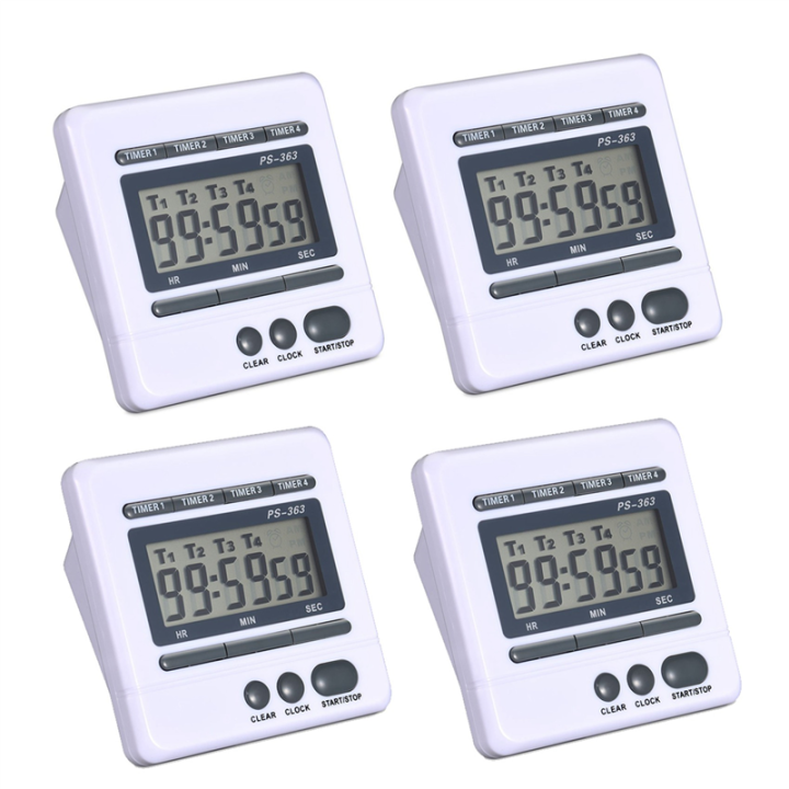 JAERBEE 4X Digital Countdown Timer 4 Channel Count Up Down Kitchen Cooking Timer Clock
