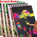 Children DIY Scratch Painting Note Magic Rainbow Scraping Drawing Art Paper with Graffiti Stencil Kids Notepad Stationery Toys. 