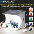 PULUZ Ring Mini LED Light Box Panel Folding Lightbox Photography Photo Studio LEDs Panel Light Soft Box Photo Background Backdrop Kit with 6 Colors Backdrops (Black, White, Orange, Red, Green, Blue). 