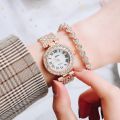 Fopul Mall 2pcs Fashion Women Watches And Bracelet Ladies Diamond Quartz Watch For Female Girl's. 