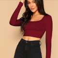 Women's Ribbed Long Sleeve Crop Top Comfortable Stretchy Knitwear for All Seasons. 