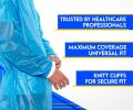 Blue Disposable Medical Isolation Gowns w/ Knitt Cuffs, Lab Dentists Hospital. 