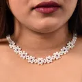 Women's Fresh Water Pearl Necklace With Red Beads. 