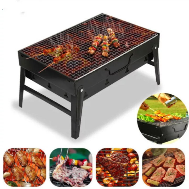 BBQ Grill Machine Portable Barbecue Stove Charcoal BBQ Grill Patio Camping Picnic Burner Foldable Black Steel Stove Portable Simple Barbecue Stove -BlackBBQ ග්‍රිල් යන්ත්‍රය අතේ ගෙන යා හැකි බාබකියු උදුන අඟුරු BBQ ග්‍රිල් කඳවුරු පික්නික් bbq දාහක සරල බාබක.