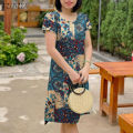 【ThinkWay】 Women Summer Short Sleeve Round-Neck Graphic Print Elegant Casual Dresses #12. 