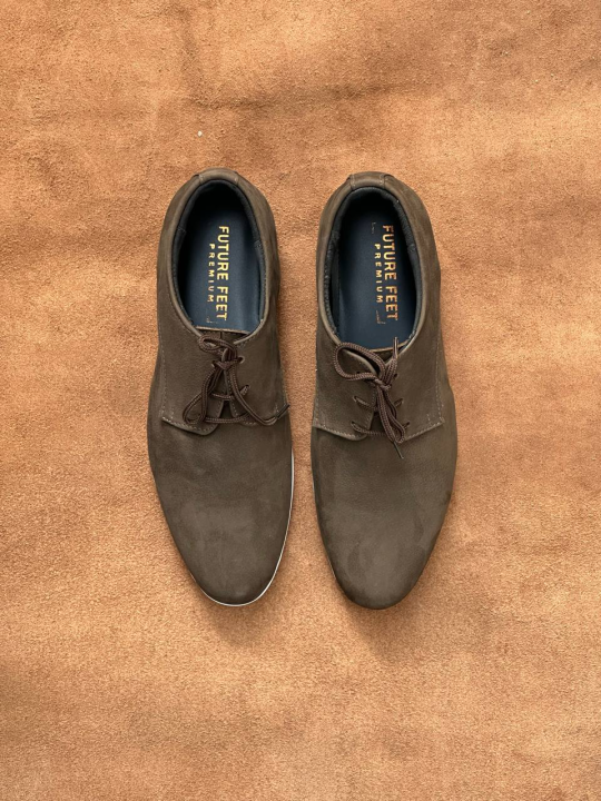 Men’s Olive Green Suede Nubuck Cow Leather Casual Derby Shoe