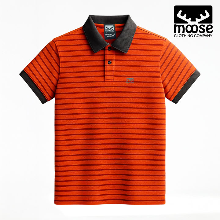 Moose Boys' Stripe Assorted polo - Orange Crush