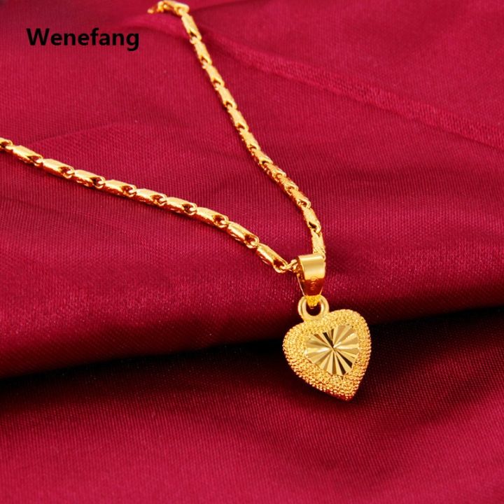 Wenefang Original Heart 24k 999 Pure Gold Color Pendant For Women Necklace Fine Plated 18K Jewelry Love Clavicle Chain Necklace Valentine's Da