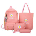 4 Pcs Women Girls Backpack Fashion Book Bags with Cute Plush Pendant, Back To School Supplies. 