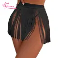 Muses Mall Fringe Short Skirt High Waist Tassel Skirt for Women Summer Fringe Mini Skirt for Party Clubwear Solid Color Beach Skirt Trendy Fashion. 