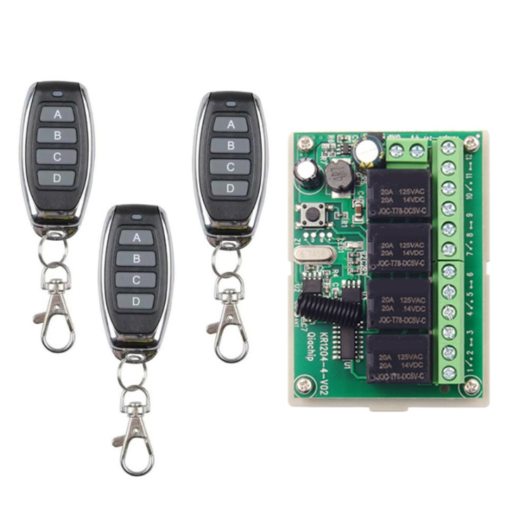 DC 12V 433MHz 4-Button Relay Switch with Wireless Remote Control for DIY 4 Channel Applications Project
