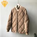 Women Cotton Coat Stylish V Neck Padded Coat for Women Warm Slim Fit Winter Jacket with Button Closure Pockets Rhombus Pattern Cotton Jacket. 