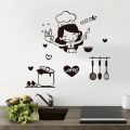 Waterproof Cartoon Happy Girl Chef Sticker Cute Black Loves Cooking Wall Sticker Non-toxic PVC Kitchen Decal Kitchen. 