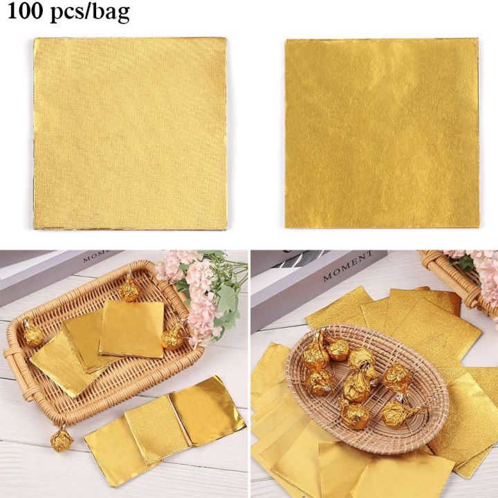 100 pcs DIY Metal Embossing Decoration Gilded Tin Food Baking Wrapping Paper Package Paper Candy Chocolate Aluminum Foil