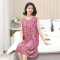 Artificial Cotton Nightdress Women's Summer Short-Sleeved Nightdress Sleeveless Daily Wear Pajamas plus Size Artificial Cotton Middle-Aged Mom Dress. 