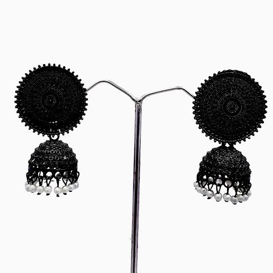 Black color Vintage Bell Tassel Earring Indian Jhumki Earrings with White Pearl Jewelry Bollywood Antique Traditional Jhumki Earrings