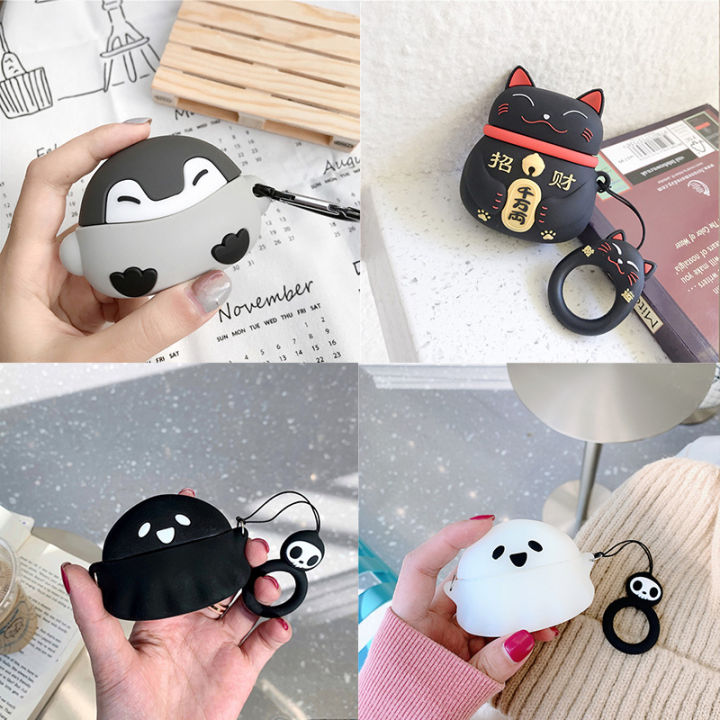 3D Cartoon Penguin Lucky Cat For Apple Airpods 1 2 3 Pro Case 2 Bluetooth Earphone Case Girls Pets Bulldog Shark Ghost