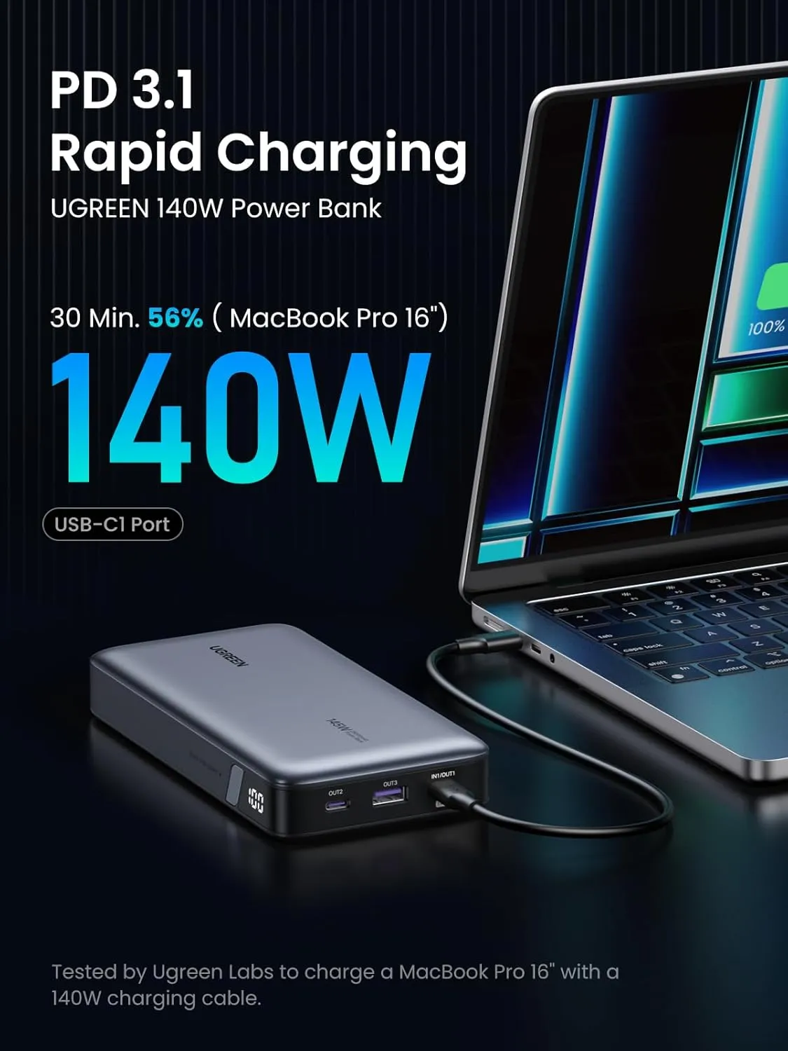 UGREEN Power Bank 25,000mAh 145W Laptop Portable Charger, Nexode 3-Port USB C PD Battery Pack, for MacBook Pro/Air, Dell XPS, iPhone 16/15/14, Galaxy S24, Steam Deck, iPad, and More 6