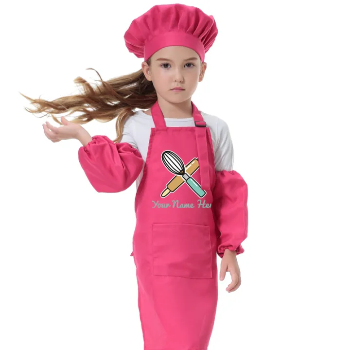 Kids%20Kitchen%20Baking%20Bib%20Pinafore%20Child%20Polyester%20Apron%20Painting%20Eating%20Clothes%20Smock%20Chef%20Hat%20Print%20Name%20NOT%20Free%20-%20Image%203