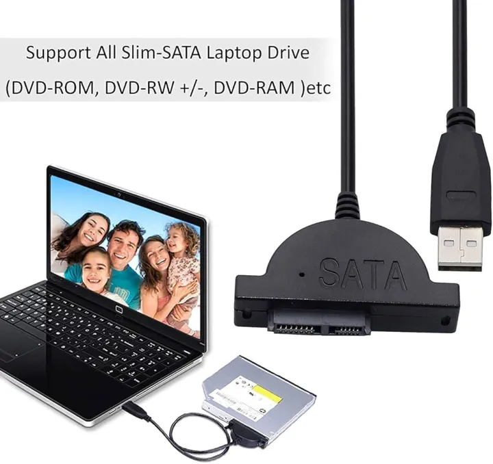 USB%202.0%20to%20Mini%20Sata%20II%207+6Pin%20Adapter%20for%20Laptop%20CD/DVD%20ROM%20Drive%20Cable%20-%20Image%202