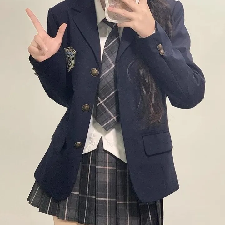 jk%20Uniform%20Suit%20Genuine%20Suit%20Jacket%20Women's%20College%20Style%20Cute%20Plaid%20Skirt%20Full%20Suit%20Spring%20and%20Autumn%20Three-Piece%20Women's%20Clothing%20-%20Image%206