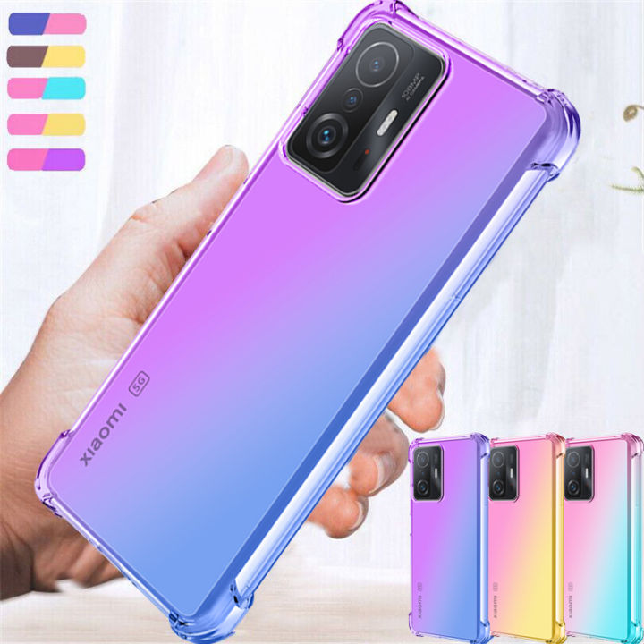 for Xiaomi Mi 11T 5G-Xiaomi Mi 11T Pro 5G Phone Cases Soft TPU Silicone Shockproof Airbag Clear Gradient Protective Back Covers Skin