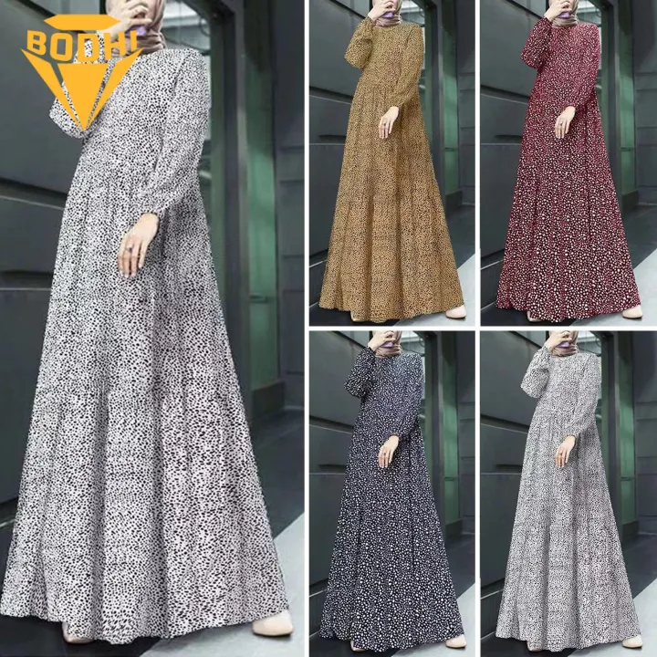 Women Abaya Vintage O Neck Maxi Dress with Long Sleeve A-line Big Hem for Women Soft Patchwork Dubai Turkey Abaya Long Robe Dress