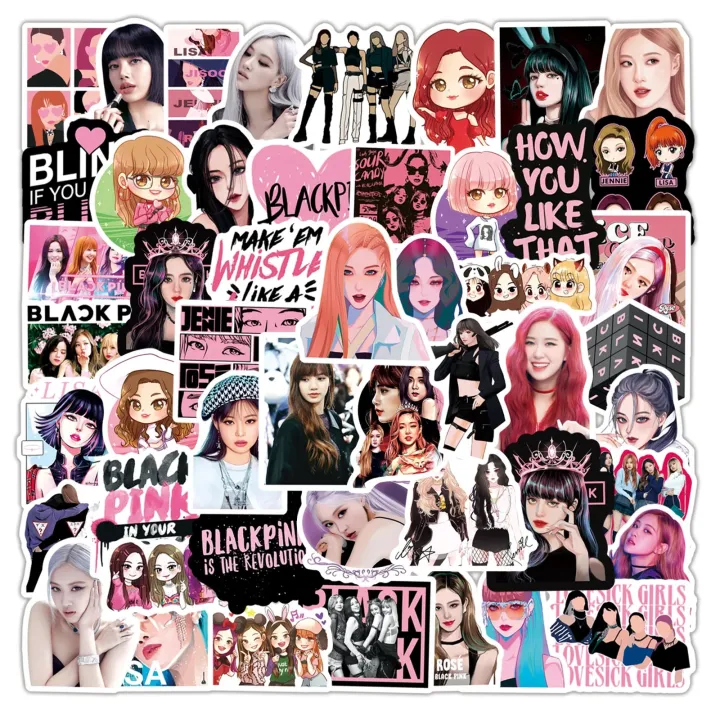 20/40pcs Black Pink Stickers KPOP Girls Music Band Stickers for Laptop Scrapbook Journal Kids Girls Boys Stickers