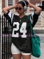 Women Number 24Print Round Neck Short Sleeve T-Shirt Summer 3 colorsTee Baseball Jerseys Stripe Oversized Sport T-Shirt. 
