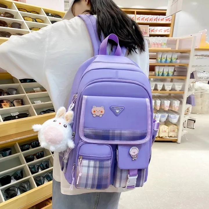Children's%20School%20Backpack%204%20Pcs%20Sets%20school%20bags%20for%20girls%20Kids%20Plaid%20design%20Bookbag%20mochilas%20Backpack%20Kawaii%20Women's%20Backpack%20-%20Image%203