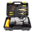 Double Cylinder portable vehicle compressor with tire patch repair kit case. 