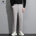 ACHS AWAKE Business Clothing Suit Pants Men's Trendy Drape Casual Straight Trousers Summer Ice Silk Cropped Pants. 
