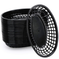 24Pcs Plastic Basket Serving Tray French Fries Basket Oval Fast Food Tray Restaurant Bar Food Tray Fries Food Service Tray Black. 