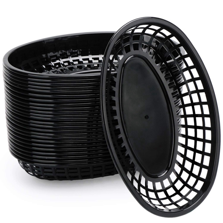 24Pcs%20Plastic%20Basket%20Serving%20Tray%20French%20Fries%20Basket%20Oval%20Fast%20Food%20Tray%20Restaurant%20Bar%20Food%20Tray%20Fries%20Food%20Service%20Tray%20Black%20-%20Image%202