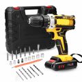 21V Cordless Electric Drill Brush Motor 2 Speeds Adjustment 18 Gears of Torque Adjustable Holes Drilling Machine. 