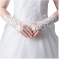 Wedding Bridal Lace Gloves Elegant Short White Lace Rhinestone Women’s Fingerless Gloves Wedding Accessories 100% Polyester and Rhinestone. 