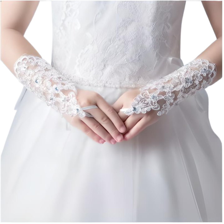 Wedding%20Bridal%20Lace%20Gloves%20Elegant%20Short%20White%20Lace%20Rhinestone%20Women%E2%80%99s%20Fingerless%20Gloves%20Wedding%20Accessories%20100%25%20Polyester%20and%20Rhinestone%20-%20Image%203