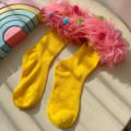 Girl Socks Candy Colored Socks Plush Ball Socks Middle Tube Socks Fluffy Fur Socks. 